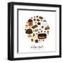 Hand Drawn Chocolate Products in Circle Shape. Cocoa, Chocolate Cake, Cupcake, Bundt, Ice Cream, Ca-Minur-Framed Art Print