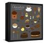 Hand Drawn Chocolate Products Isolated on Chalkboard. Cocoa, Chocolate Cake, Cupcake, Bundt, Ice Cr-Minur-Framed Stretched Canvas