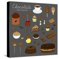 Hand Drawn Chocolate Products Isolated on Chalkboard. Cocoa, Chocolate Cake, Cupcake, Bundt, Ice Cr-Minur-Stretched Canvas