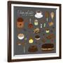 Hand Drawn Chocolate Products Isolated on Chalkboard. Cocoa, Chocolate Cake, Cupcake, Bundt, Ice Cr-Minur-Framed Art Print