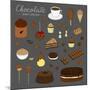 Hand Drawn Chocolate Products Isolated on Chalkboard. Cocoa, Chocolate Cake, Cupcake, Bundt, Ice Cr-Minur-Mounted Art Print