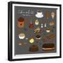 Hand Drawn Chocolate Products Isolated on Chalkboard. Cocoa, Chocolate Cake, Cupcake, Bundt, Ice Cr-Minur-Framed Premium Giclee Print