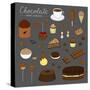 Hand Drawn Chocolate Products Isolated on Chalkboard. Cocoa, Chocolate Cake, Cupcake, Bundt, Ice Cr-Minur-Stretched Canvas