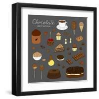 Hand Drawn Chocolate Products Isolated on Chalkboard. Cocoa, Chocolate Cake, Cupcake, Bundt, Ice Cr-Minur-Framed Art Print