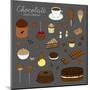 Hand Drawn Chocolate Products Isolated on Chalkboard. Cocoa, Chocolate Cake, Cupcake, Bundt, Ice Cr-Minur-Mounted Art Print