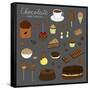 Hand Drawn Chocolate Products Isolated on Chalkboard. Cocoa, Chocolate Cake, Cupcake, Bundt, Ice Cr-Minur-Framed Stretched Canvas