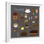 Hand Drawn Chocolate Products Isolated on Chalkboard. Cocoa, Chocolate Cake, Cupcake, Bundt, Ice Cr-Minur-Framed Art Print