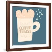 Hand Drawn Coffee and Tea Cups with Motivation Lettering. Coffee Please-juliadeep-Framed Art Print