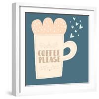 Hand Drawn Coffee and Tea Cups with Motivation Lettering. Coffee Please-juliadeep-Framed Art Print