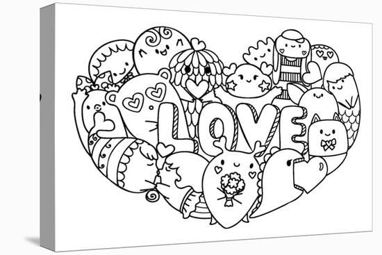 Hand Drawn Cute Monsters Form in Hearted Shape with the Letters LOVE for Printed Tee, Cards,Invitat-null-Stretched Canvas