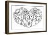 Hand Drawn Cute Monsters Form in Hearted Shape with the Letters LOVE for Printed Tee, Cards,Invitat-null-Framed Art Print