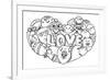 Hand Drawn Cute Monsters Form in Hearted Shape with the Letters LOVE for Printed Tee, Cards,Invitat-null-Framed Art Print