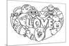 Hand Drawn Cute Monsters Form in Hearted Shape with the Letters LOVE for Printed Tee, Cards,Invitat-null-Mounted Art Print