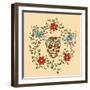 Hand Drawn Day of the Dead Colorful Skull with Floral Ornament in Flower Garland-a_bachelorette-Framed Art Print