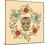 Hand Drawn Day of the Dead Colorful Skull with Floral Ornament in Flower Garland-a_bachelorette-Mounted Art Print