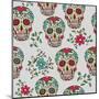 Hand Drawn Day of the Dead Colorful Sugar Skull with Floral Ornament and Flower Seamless Pattern. G-a_bachelorette-Mounted Art Print