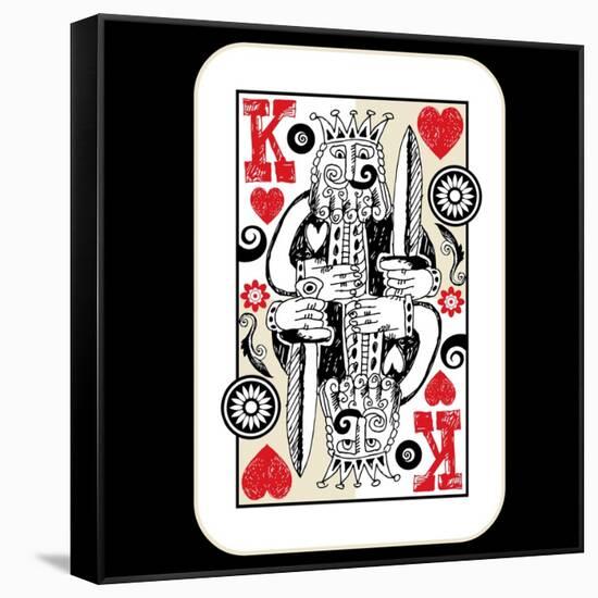 Hand Drawn Deck Of Cards, Doodle King Of Hearts-Andriy Zholudyev-Framed Stretched Canvas