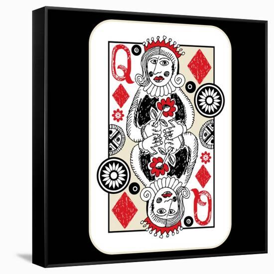 Hand Drawn Deck Of Cards, Doodle Queen Of Diamonds-Andriy Zholudyev-Framed Stretched Canvas