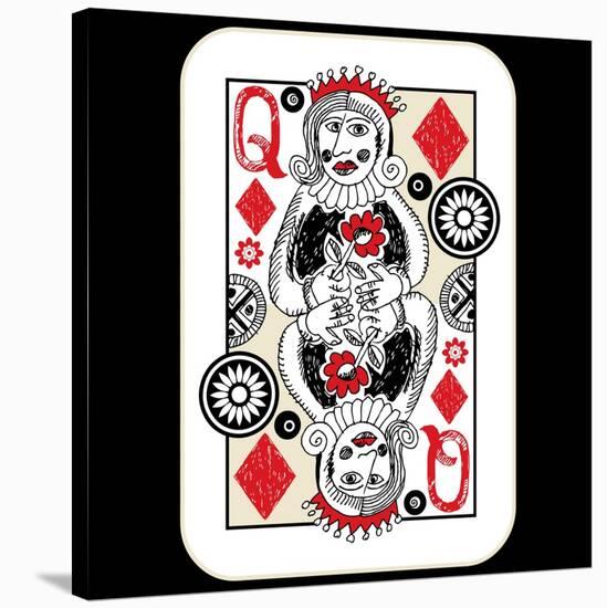 Hand Drawn Deck Of Cards, Doodle Queen Of Diamonds-Andriy Zholudyev-Stretched Canvas