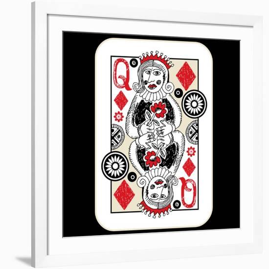 Hand Drawn Deck Of Cards, Doodle Queen Of Diamonds-Andriy Zholudyev-Framed Art Print