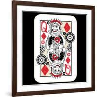 Hand Drawn Deck Of Cards, Doodle Queen Of Diamonds-Andriy Zholudyev-Framed Art Print