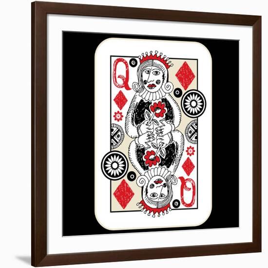 Hand Drawn Deck Of Cards, Doodle Queen Of Diamonds-Andriy Zholudyev-Framed Art Print