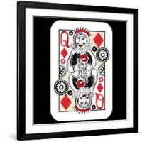 Hand Drawn Deck Of Cards, Doodle Queen Of Diamonds-Andriy Zholudyev-Framed Art Print