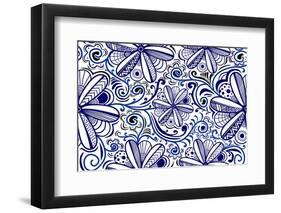 Hand Drawn Doodle Repeating Fabric Floral Design Texture. Vintage Flora Art in Traditional Classic-ngupakarti-Framed Photographic Print