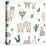 Hand Drawn Doodle Seamless Pattern with Alpaca, Llama, Cactuses-GoodStudio-Stretched Canvas