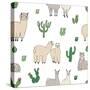 Hand Drawn Doodle Seamless Pattern with Alpaca, Llama, Cactuses-GoodStudio-Stretched Canvas