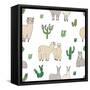 Hand Drawn Doodle Seamless Pattern with Alpaca, Llama, Cactuses-GoodStudio-Framed Stretched Canvas