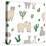 Hand Drawn Doodle Seamless Pattern with Alpaca, Llama, Cactuses-GoodStudio-Stretched Canvas