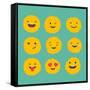 Hand Drawn Emoticons, Colorful Emoji Icons with Communication Speech Bubbles-Marish-Framed Stretched Canvas