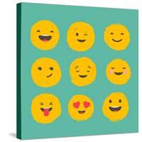 Hand Drawn Emoticons, Colorful Emoji Icons with Communication Speech Bubbles-Marish-Stretched Canvas