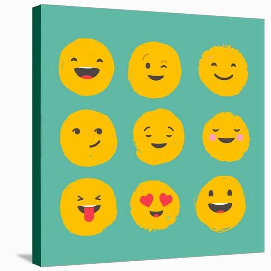 Hand Drawn Emoticons, Colorful Emoji Icons with Communication Speech Bubbles-Marish-Stretched Canvas