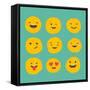 Hand Drawn Emoticons, Colorful Emoji Icons with Communication Speech Bubbles-Marish-Framed Stretched Canvas