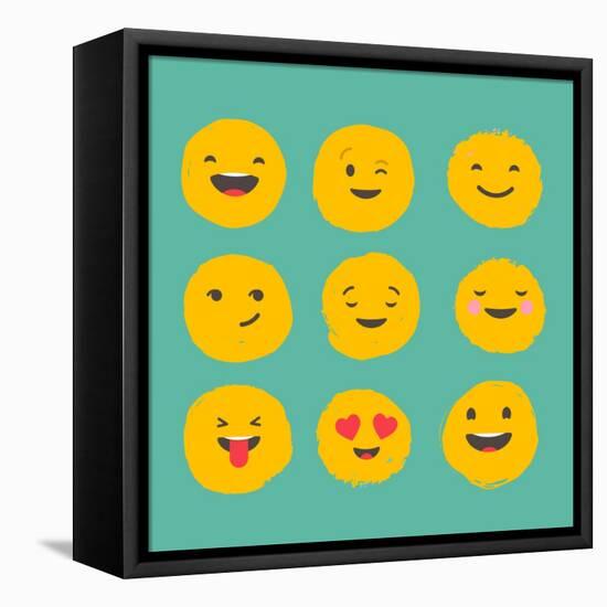 Hand Drawn Emoticons, Colorful Emoji Icons with Communication Speech Bubbles-Marish-Framed Stretched Canvas