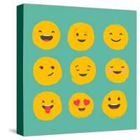 Hand Drawn Emoticons, Colorful Emoji Icons with Communication Speech Bubbles-Marish-Stretched Canvas