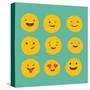 Hand Drawn Emoticons, Colorful Emoji Icons with Communication Speech Bubbles-Marish-Stretched Canvas