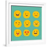 Hand Drawn Emoticons, Colorful Emoji Icons with Communication Speech Bubbles-Marish-Framed Art Print