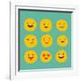 Hand Drawn Emoticons, Colorful Emoji Icons with Communication Speech Bubbles-Marish-Framed Art Print