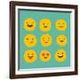 Hand Drawn Emoticons, Colorful Emoji Icons with Communication Speech Bubbles-Marish-Framed Art Print