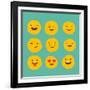 Hand Drawn Emoticons, Colorful Emoji Icons with Communication Speech Bubbles-Marish-Framed Art Print