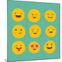 Hand Drawn Emoticons, Colorful Emoji Icons with Communication Speech Bubbles-Marish-Mounted Art Print