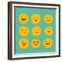 Hand Drawn Emoticons, Colorful Emoji Icons with Communication Speech Bubbles-Marish-Framed Premium Giclee Print