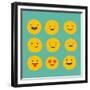 Hand Drawn Emoticons, Colorful Emoji Icons with Communication Speech Bubbles-Marish-Framed Premium Giclee Print