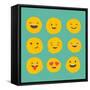 Hand Drawn Emoticons, Colorful Emoji Icons with Communication Speech Bubbles-Marish-Framed Stretched Canvas