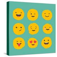 Hand Drawn Emoticons, Colorful Emoji Icons with Communication Speech Bubbles-Marish-Stretched Canvas