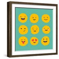 Hand Drawn Emoticons, Colorful Emoji Icons with Communication Speech Bubbles-Marish-Framed Art Print