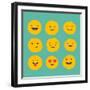 Hand Drawn Emoticons, Colorful Emoji Icons with Communication Speech Bubbles-Marish-Framed Art Print